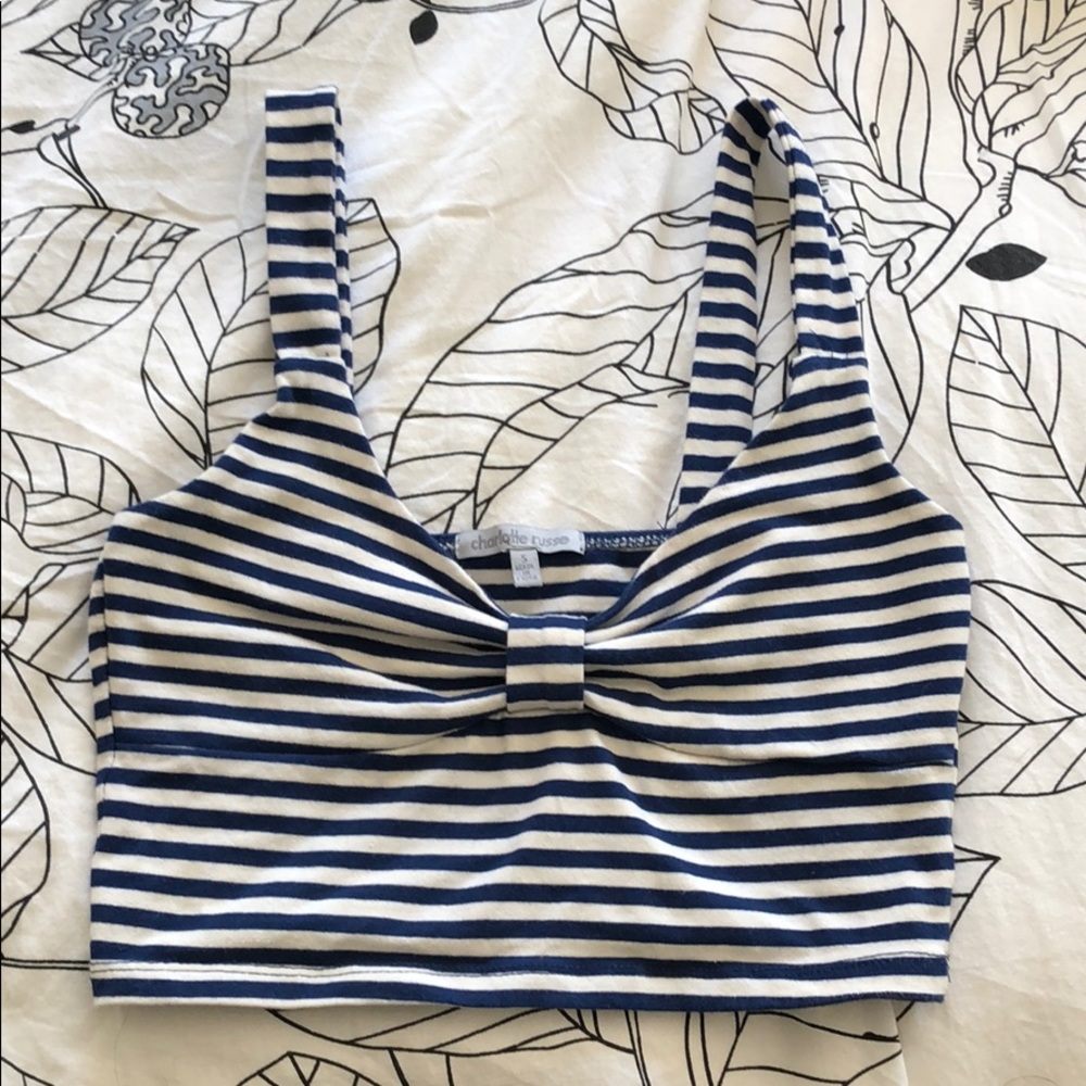 Navy & White Striped Crop Top